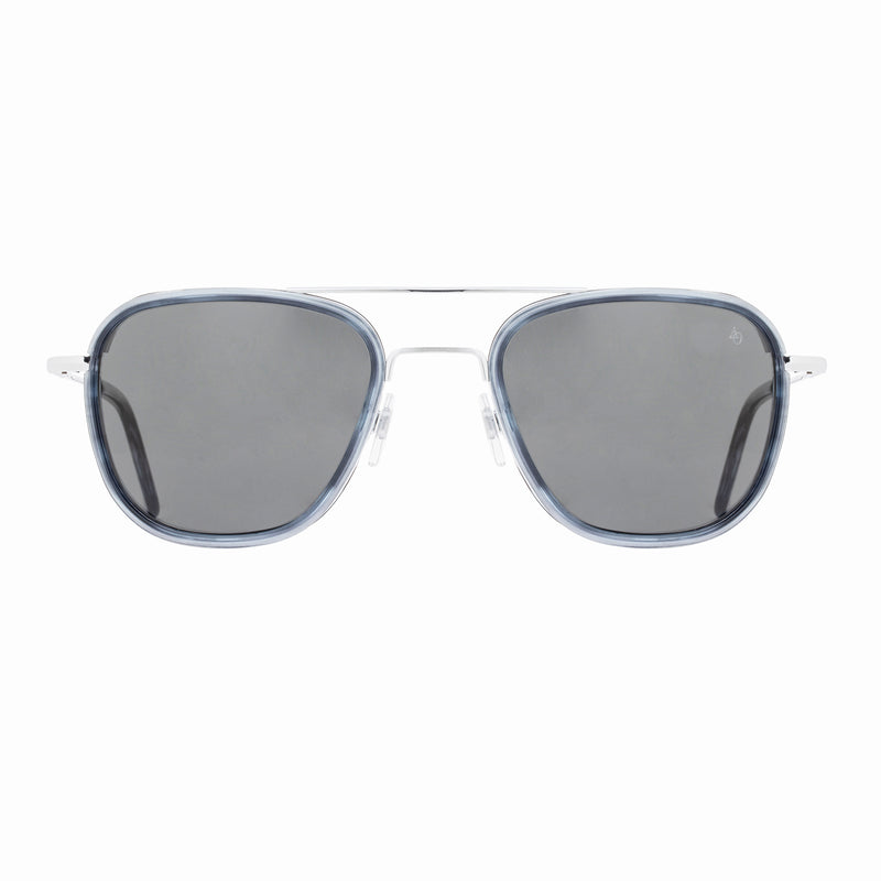 American Optical - Flynn - Silver / Navy - Gray Polarized Sun Lenses - Navigator - Side-Shield - Metal - Sunglasses