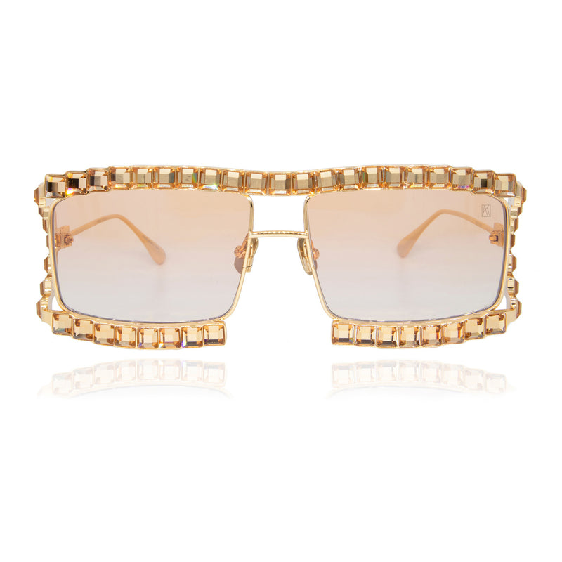 Anna-Karin Karlsson - Crystal Boo - Gold - Swarovski Crystals - Rectangle - Metal - Sunglasses - Gradient Tint - Luxury Eyewear