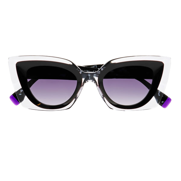 Face A Face - Halos 1 - 100 - Crystal / Black / Gradient-Grey Tinted Lenses - Cat-eye - Cateye - Butterfly - Rectangle - Sunglasses - Plastic - Acetate