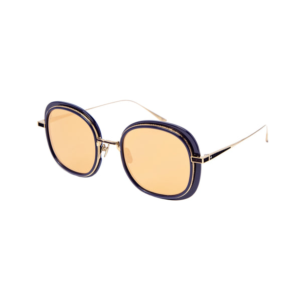Leisure Society - Palisade - Navy / Gold - Gold-Mirrored Brown Tinted Lenses - Round - Sunglasses - luxury Eyewear - Titanium