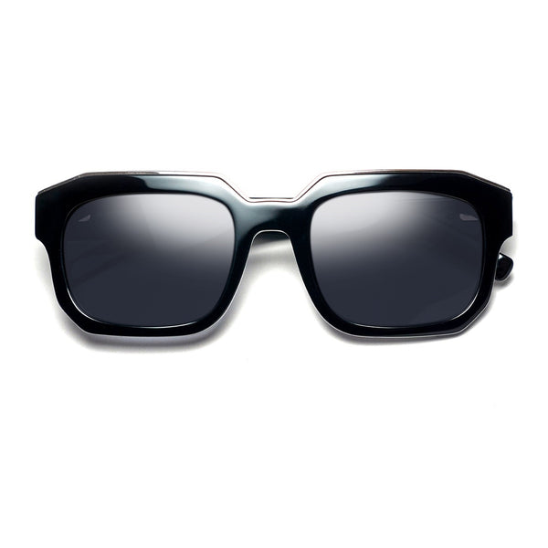 Tom Davies - Hood - 2145 - Black / Gold / Grey-Tinted Lenses - Rectangle - Men - Plastic - Acetate - Sunglasses