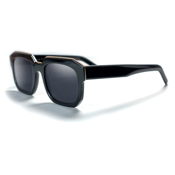 Tom Davies - Hood - 2145 - Black / Gold / Grey-Tinted Lenses - Rectangle - Men - Plastic - Acetate - Sunglasses