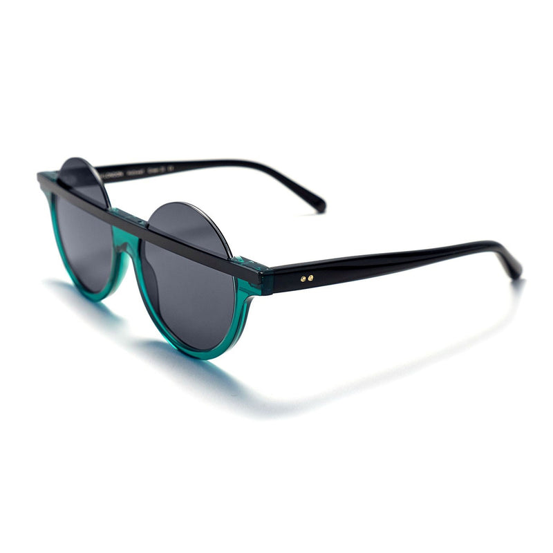 Catch London - Hollywell - Green-20 - Shiny Green / Matte Black / Grey-Tinted Lenses - Round Sunglasses - Made In England