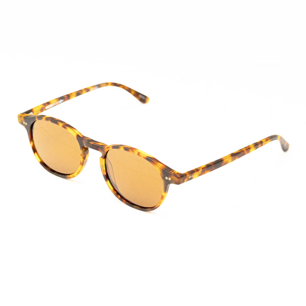Hicks Brunson - Angie - Frosted Tortoise / Brown-Tinted Lenses with Backside AR - 03 - Round - Sunglasses - Plastic