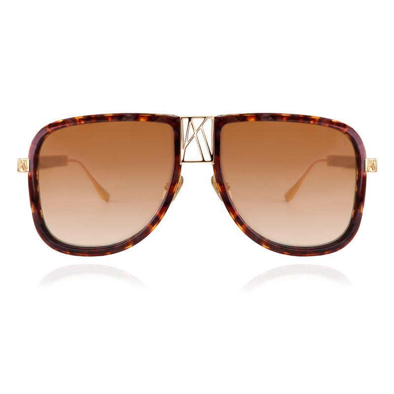 Anna-Karin Karlsson - AKK - Logo Dude - Amber Tortoise - Gold - Brown Gradient Tinted Lenses - Navigator - Rectangle - Acetate Rim - Sunglasses