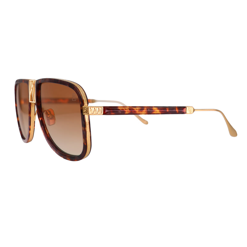 Anna-Karin Karlsson - AKK - Logo Dude - Amber Tortoise - Gold - Brown Gradient Tinted Lenses - Navigator - Rectangle - Acetate Rim - Sunglasses