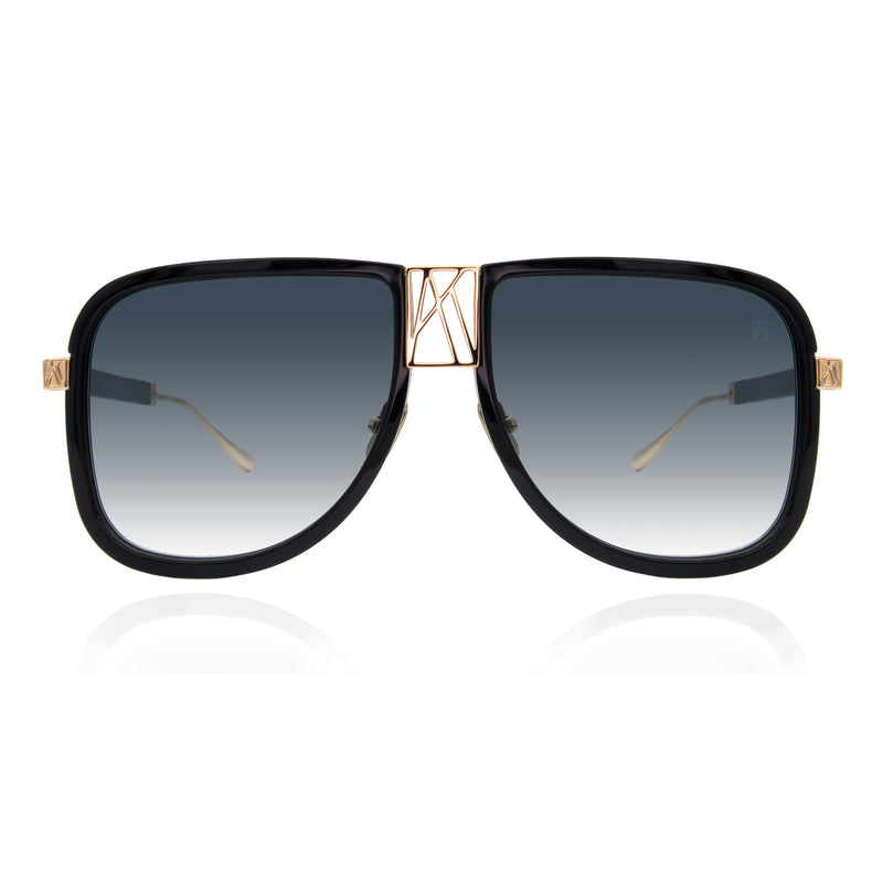 Anna-Karin Karlsson - AKK - Logo Dude - Black - Gold - Grey Gradient Tinted Lenses - Navigator - Rectangle - Acetate Rim - Sunglasses
