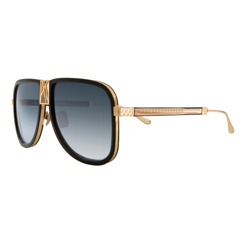 Anna-Karin Karlsson - AKK - Logo Dude - Black - Gold - Grey Gradient Tinted Lenses - Navigator - Rectangle - Acetate Rim - Sunglasses