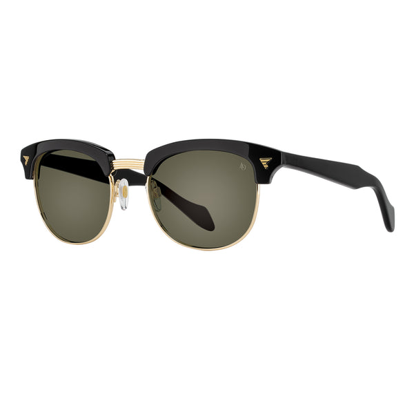 American Optical - Sirmont - Black Gold - True-Tone Green Tinted Lenses - Brow-line - Rectangle - Metal - Acetate - Sunglasses