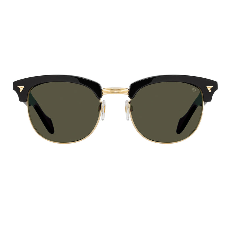 American Optical - Sirmont - Black Gold - True-Tone Green Tinted Lenses - Brow-line - Rectangle - Metal - Acetate - Sunglasses