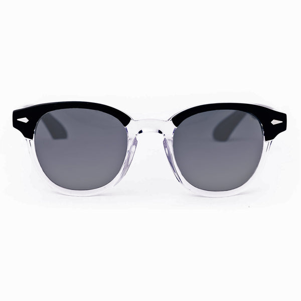 American Optical - Times - Black Crystal - Solid Grey Tinted Lenses - Plastic - Rectangle - Browline - Brow-line - Sunglasses