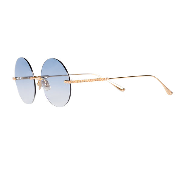 Anna-Karin Karlsson - Crystal Nest 2.0 - Gold / Blue Gradient Tinted Lenses - Round - Rimless - Sunglasses - Metal - Luxury Eyewear