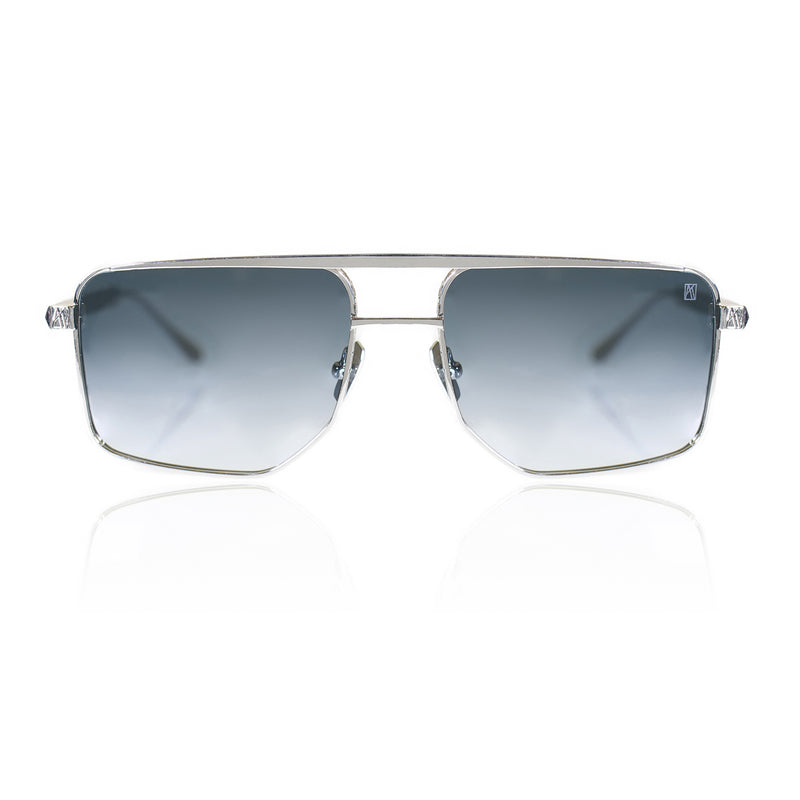 Anna-Karin Karlsson - Le Chap Sun - White Gold / Grey Gradient Tinted Lenses - Navigator - Metal - Rectangle - Sunglasses