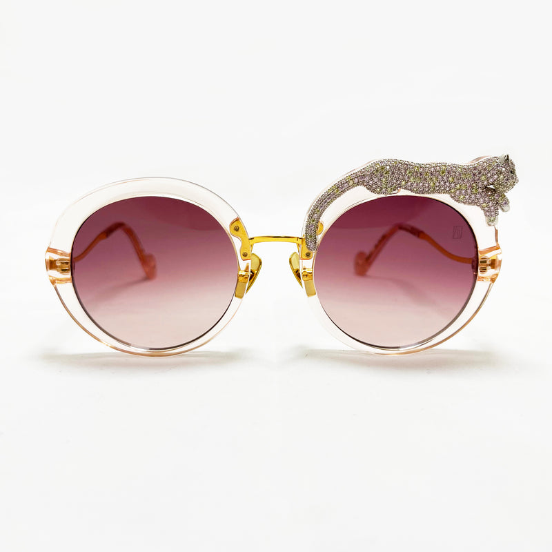 Anna-Karin Karlsson - Rose Et Le Roue - Champagne Crystal / Gold / Plum Gradient Tinted Lenses - Crystal - Round - Plastic - Sunglasses - Luxury Eyewear 