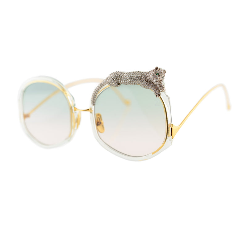 Anna-Karin Karlsson - Rose Et Le Reve - Jade / Gold / Green Gradient Tinted Lenses - Crystal - Sunglasses - Round - Luxury Eyewear
