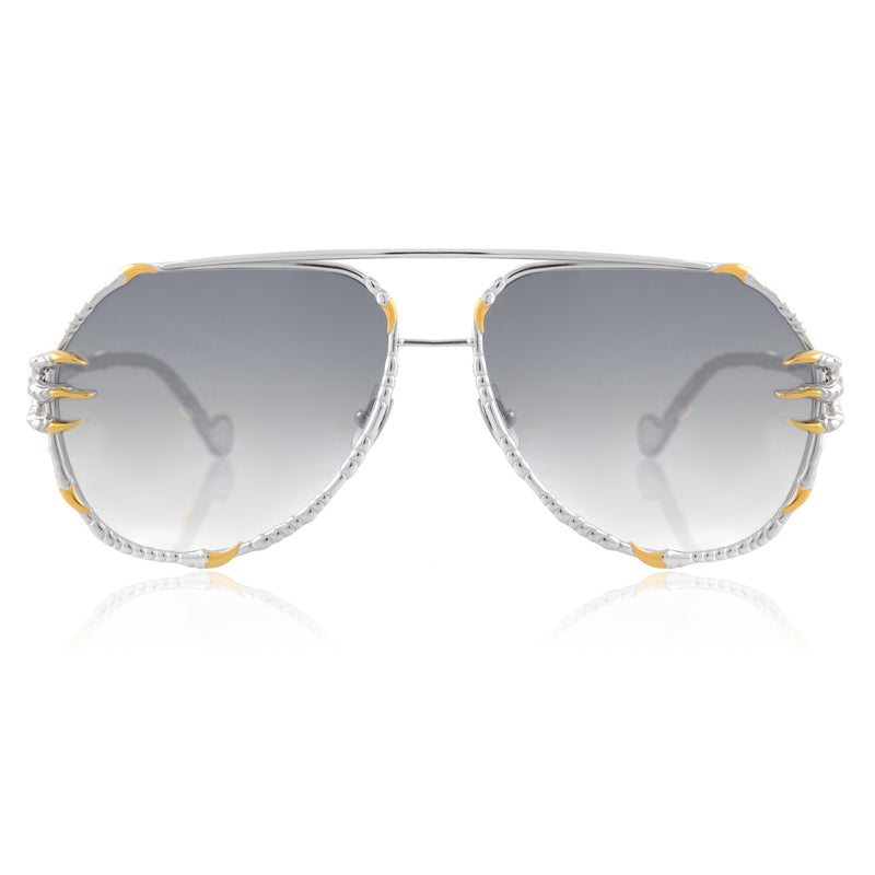Anna-Karin Karlsson - The Claw Pilot - White Gold / Gold / Gradient Grey Tinted Lenses - Aviator - Metal - Sunglasses - Luxury Eyewear