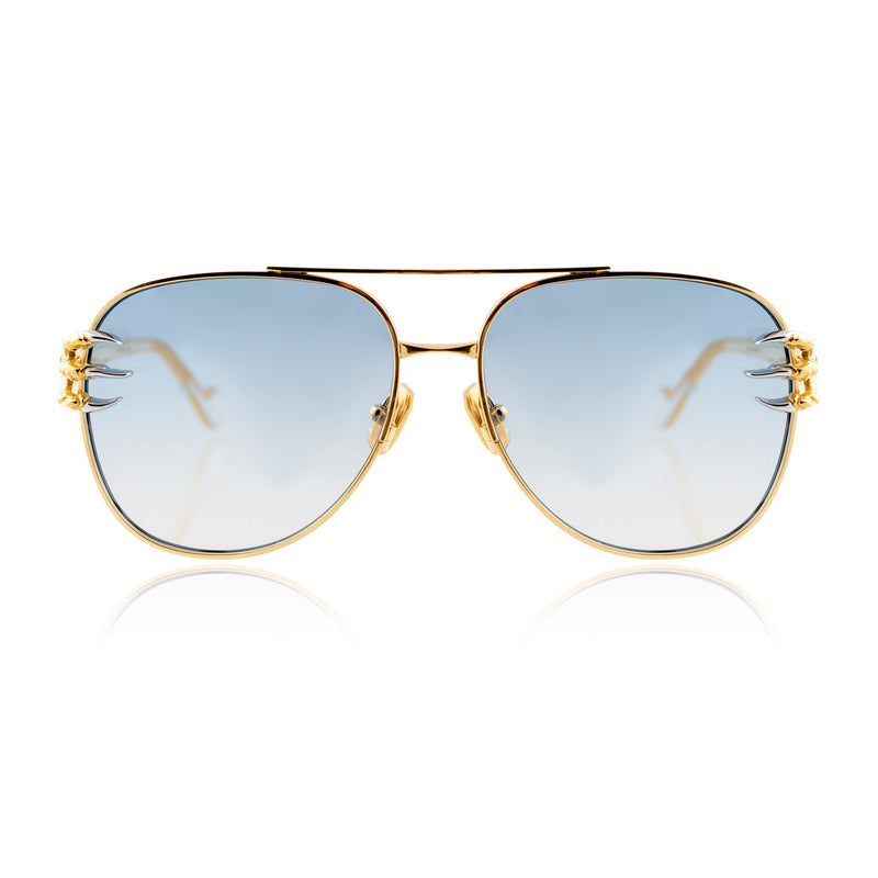 Anna-Karin Karlsson - The Claw Voyage - Gold / White Gold / Gradient Blue Tinted Lenses - Aviator - Metal - Sunglasses - Luxury Eyewear