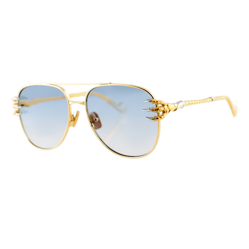 Anna-Karin Karlsson - The Claw Voyage - Gold / White Gold / Gradient Blue Tinted Lenses - Aviator - Metal - Sunglasses - Luxury Eyewear