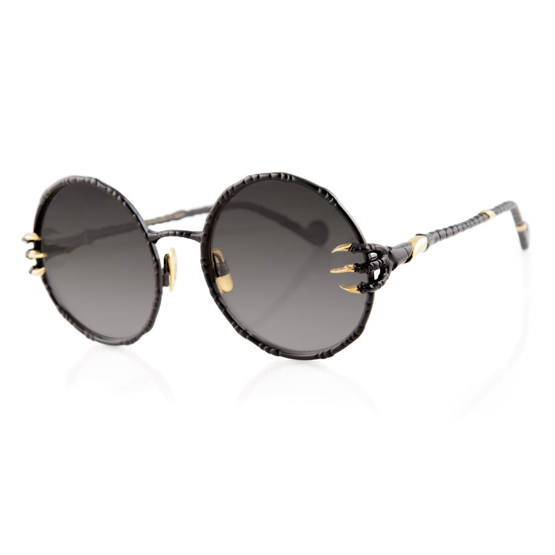 Anna-Karin Karlsson - The Claw & The Moon - Black / Gold / Gradient Grey Tinted Lenses - Round - Metal - Sunglasses - Luxury Eyewear