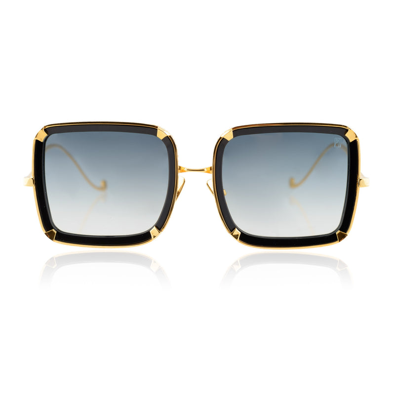 Anna-Karin Karlsson - White Moon - Black / Gold / Gradient Grey Tinted Lenses - Rectangle - Metal - Sunglasses - Luxury Eyewear