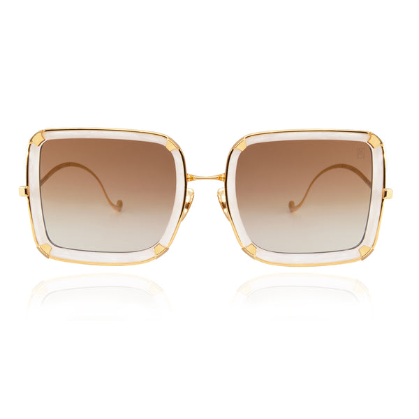 Anna-Karin Karlsson - White Moon - Pearl / Gold / Gradient Brown Lenses - Rectangle - Metal - Plastic - Sunglasses - Luxury Eyewear