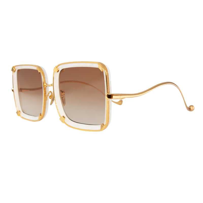 Anna-Karin Karlsson - White Moon - Pearl / Gold / Gradient Brown Lenses - Rectangle - Metal - Plastic - Sunglasses - Luxury Eyewear