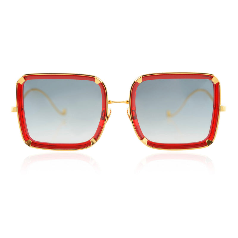 Anna-Karin Karlsson - White Moon - Red / Gold / Gradient Grey Tinted Lenses - Rectangle - Metal - Sunglasses - Luxury Eyewear