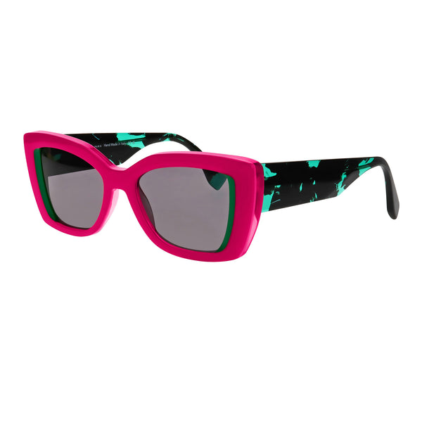 Face A Face - Ashoka 1 - 1472 - Pink / Green / Grey Tinted Lenses - Butterfly - Rectangle - Sunglasses - Plastic - Acetate