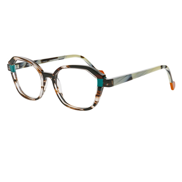 Face A Face - Blink 2 - 4861 - Brown Crystal / Horn Pattern / Teal / Orange - Rectangle - Plastic - Acetate - Eyeglasses