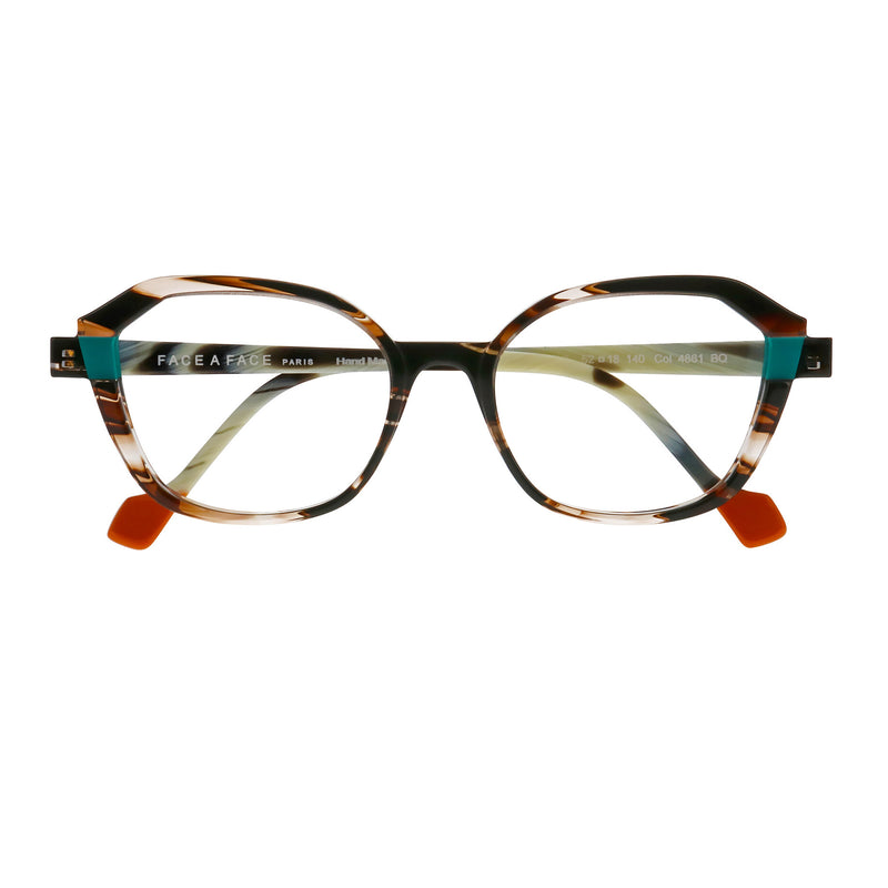 Face A Face - Blink 2 - 4861 - Brown Crystal / Horn Pattern / Teal / Orange - Rectangle - Plastic - Acetate - Eyeglasses