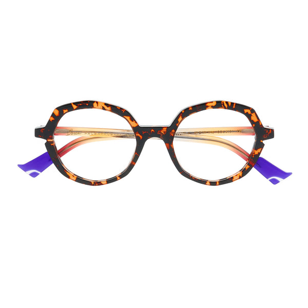 Face A Face - Bocca Fame 1 - 6101 - Havana / Amber / Navy Blue - Round - Acetate - Plastic - Eyeglasses