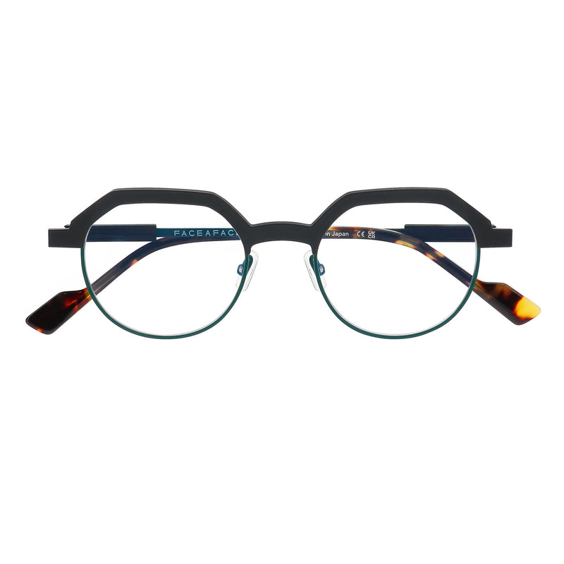 Face A Face - Factory 1 - TM01 - Matte Black / Green - Crown-Panto - Round - Metal - Titanium - Eyeglasses
