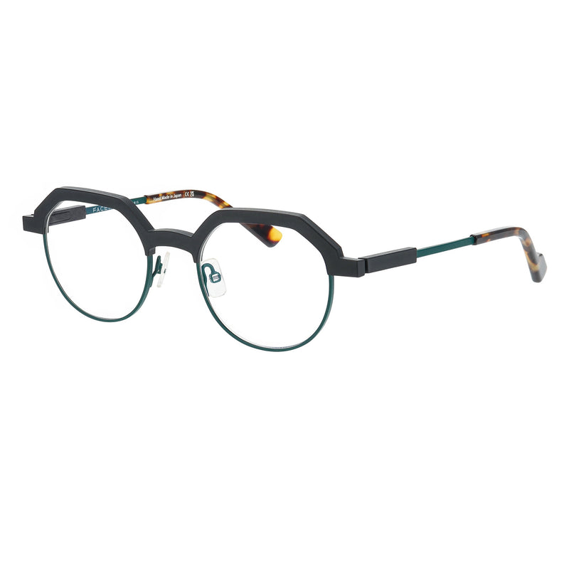 Face A Face - Factory 1 - TM01 - Matte Black / Green - Crown-Panto - Round - Metal - Titanium - Eyeglasses