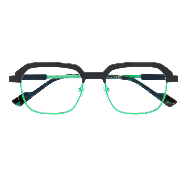 Face A Face - Factory 2 - TM01 - Matte Black / Neon Green - Rectangle - Metal - Titanium - Eyeglasses
