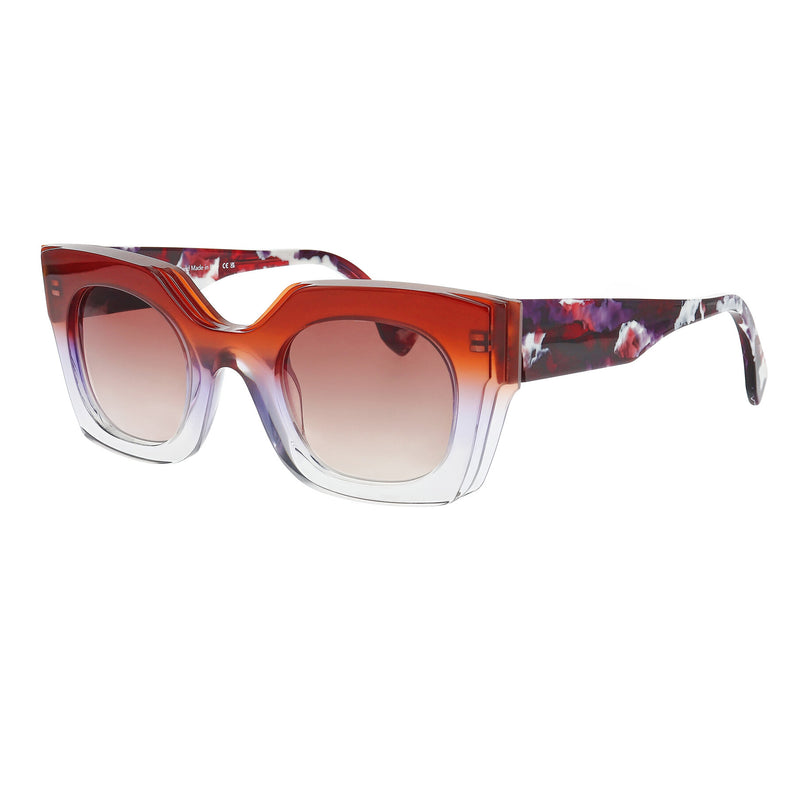 Face A Face - Glitch 1 - 4171 - Brown Fade / Red-Purple-White / Brown-Gradient Tinted Lenses - Rectangle - Butterfly - Zyl - Acetate - Sunglasses