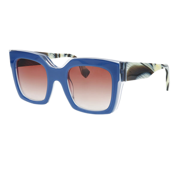 Face A Face - Glitch 2 - 4251 - Blue - Horn-Pattern / Gradient-Brown Tinted Lenses - Rectangle - Butterfly - Zyl - Acetate - Plastic - Sunglasses