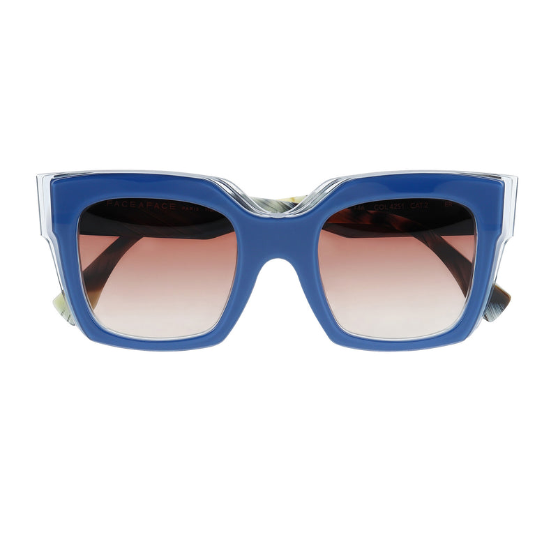 Face A Face - Glitch 2 - 4251 - Blue - Horn-Pattern / Gradient-Brown Tinted Lenses - Rectangle - Butterfly - Zyl - Acetate - Plastic - Sunglasses