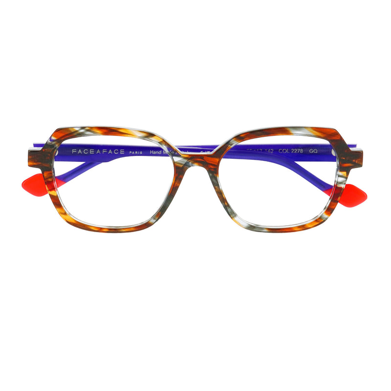 Face A Face - Kanji 2 - 2278 - Amber Tort / Blue - Rectangle - Acetate - Plastic - Eyeglasses