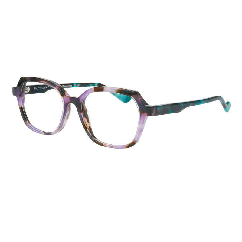 Face A Face - Kanji 2 - 6611 - Purple Tort / Teal - Rectangle - Acetate - Plastic - Eyeglasses