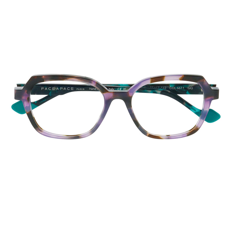 Face A Face - Kanji 2 - 6611 - Purple Tort / Teal - Rectangle - Acetate - Plastic - Eyeglasses