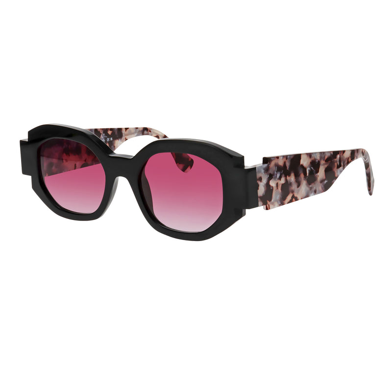 Face A Face - Notchi 1 - 100 - Black / Marble Tort / Gradient-Rose Tinted Lenses - Rounded Rectangle - Rectangle - Plastic - Sunglasses - Gradient Tinted Lenses