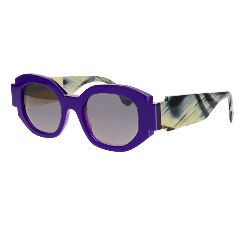 Face A Face - Notchi 1 - 1471 - Purple / Black / Cream / Gradient-Grey Tinted Lenses - Rounded Rectangle - Rectangle - Plastic - Sunglasses - Gradient Tinted Lenses