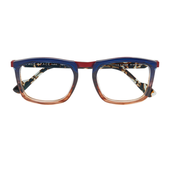 Face A Face - Otomo 2 - 0028 - Blue / Brown / Brick - Rectangle - Acetate - Plastic - Eyeglasses