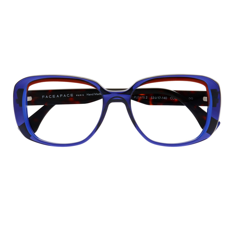 Face A Face - Pleats 2 - 008 - Dark Blue / Red / Dark Brown - Rectangle - Plastic - Acetate - Eyeglasses