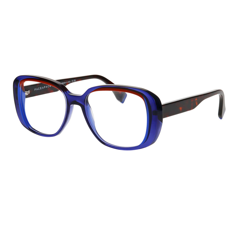 Face A Face - Pleats 2 - 008 - Dark Blue / Red / Dark Brown - Rectangle - Plastic - Acetate - Eyeglasses