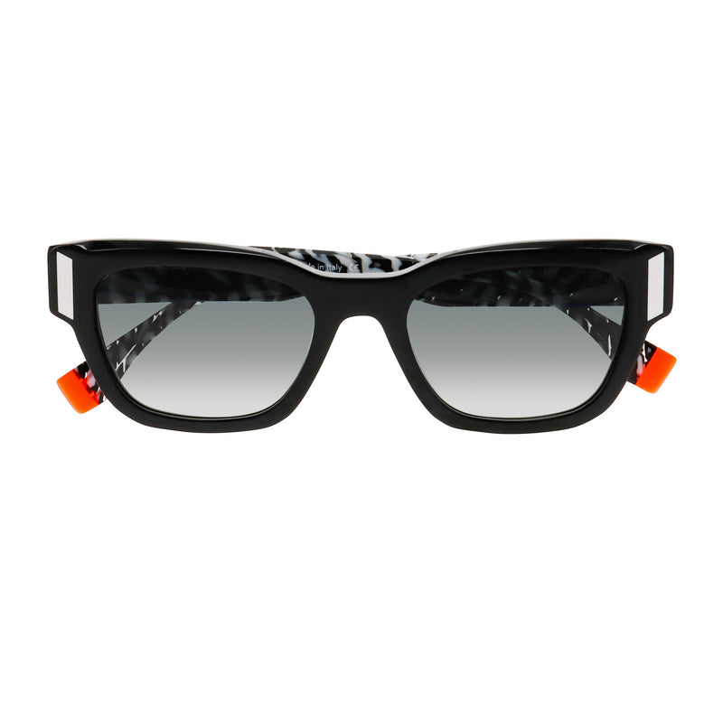 Face A Face - Verso 1 - 100 - Black / Zebra / Orange / Gradient-Grey Lenses - Rectangle - Plastic - Acetate - Sunglasses