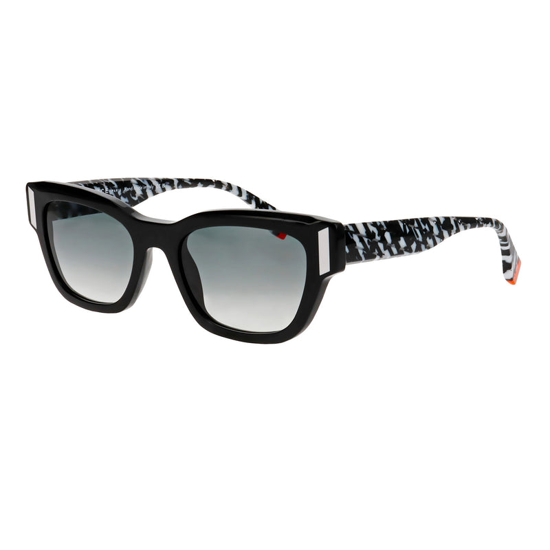 Face A Face - Verso 1 - 100 - Black / Zebra / Orange / Gradient-Grey Lenses - Rectangle - Plastic - Acetate - Sunglasses