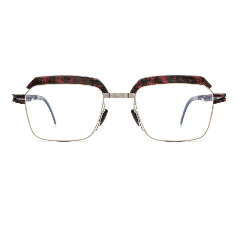 Hapter - HL08/C - RB023 - Fire Red / Brushed Silver - Rectangle - Browline - Brow-line - Metal - Rubber - Eyeglasses