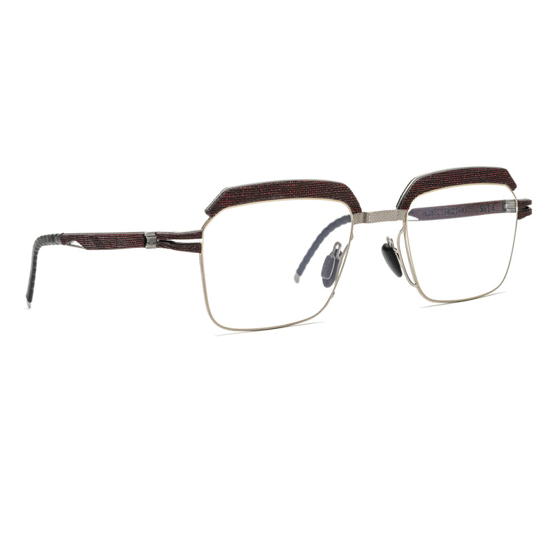 Hapter - HL08/C - RB023 - Fire Red / Brushed Silver - Rectangle - Browline - Brow-line - Metal - Rubber - Eyeglasses