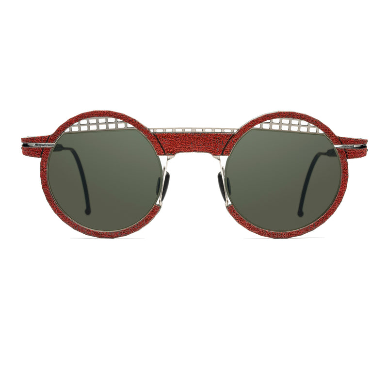 Hapter - IL04-N - RB032 - Persian Red / Coal Black / Brushed Silver - Silver Mirror on Grey Tinted Lenses with AR - Round - Metal - Grooved Rim - Sunglasses